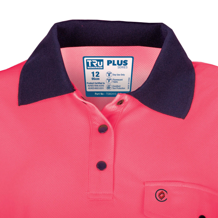 Tru Womens Recycled Anti-Microbial Micromesh S/S Two Tone Hi-Vis Polo Shirt