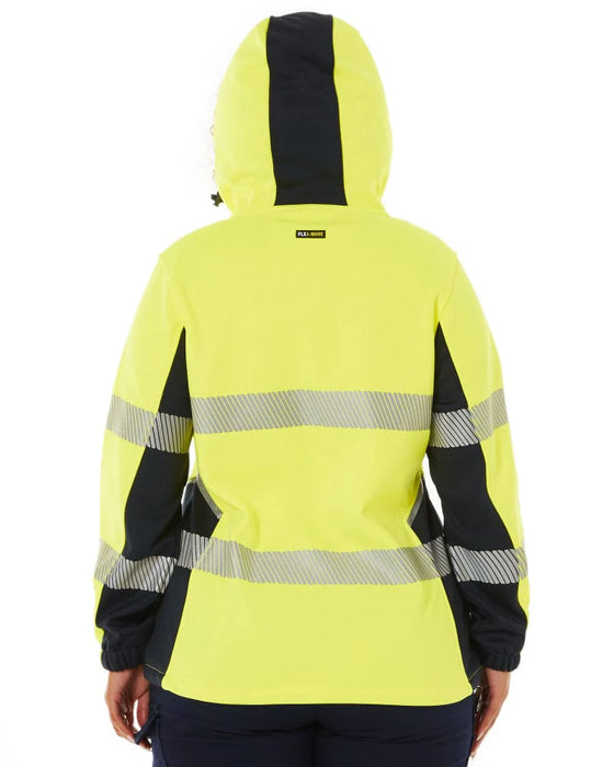 Bisley Womens Flex and Move Hi Vis Taped Liquid Repellent Fleece Hoodie - Yellow/Navy