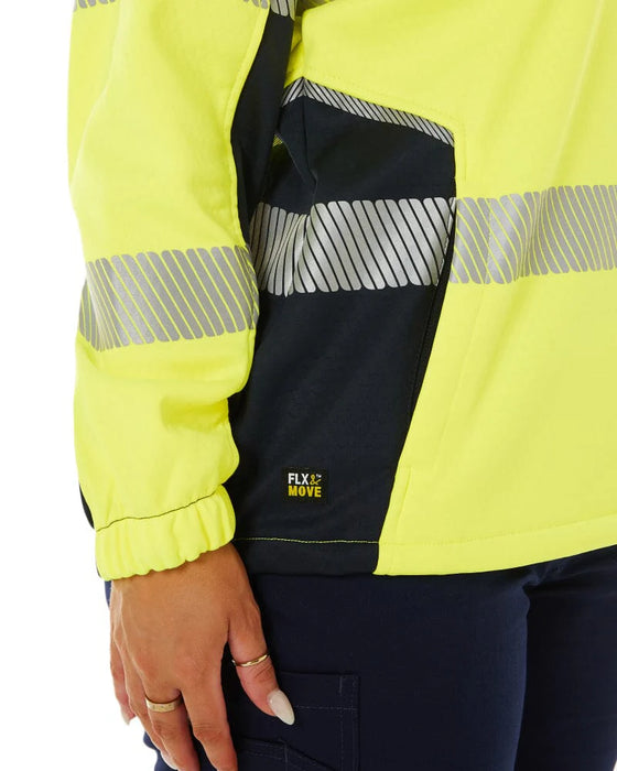 Bisley Womens Flex and Move Hi Vis Taped Liquid Repellent Fleece Hoodie - Yellow/Navy