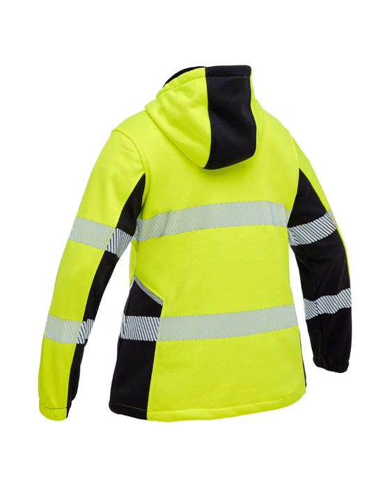 Bisley Womens Flex and Move Hi Vis Taped Liquid Repellent Fleece Hoodie - Yellow/Navy