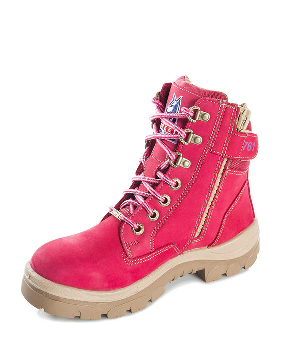 Steel Blue Southern Cross Lace Up Ankle Boot with Zip - Pink