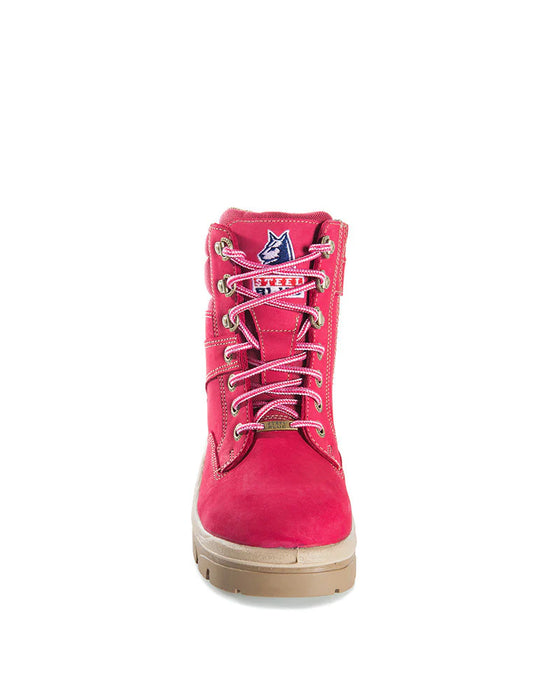 Steel Blue Southern Cross Lace Up Ankle Boot with Zip - Pink